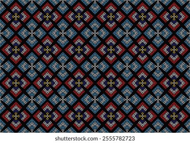 Seamless pixel and zigzag geometric pattern design.