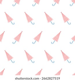 Seamless Pixelated Pink Umbrella Pattern