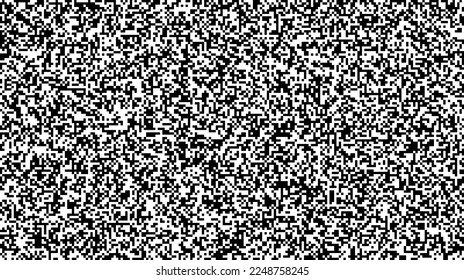 Seamless pixelated tv noise texture. White noise signal grain. Television screen interferences and glitches. Grunge background 