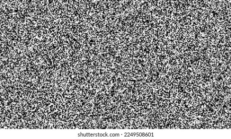 Seamless pixelated tv noise texture. White noise signal grain. Television screen interferences and glitches. Grunge background 