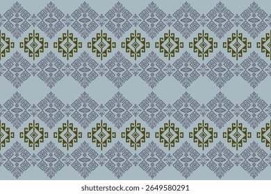 Seamless pixel-style tribal fabric pattern featuring ethnic diamond motifs in geometric layout. Ideal for boho fashion, home decor, and textile printing.