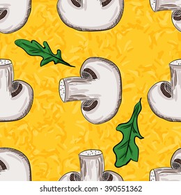 Seamless pizza with cheese and mushrooms. Vector pattern