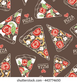 Seamless with pizza. hand drawn