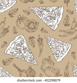 Seamless with pizza. hand drawn 