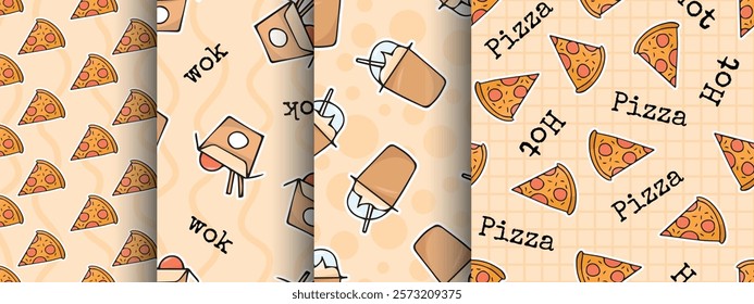 Seamless pizza pattern. delicious seamless pattern. Beautiful background for pizza and fast food packaging. Pepperoni. background. seamless. Pizza texture. vector. 