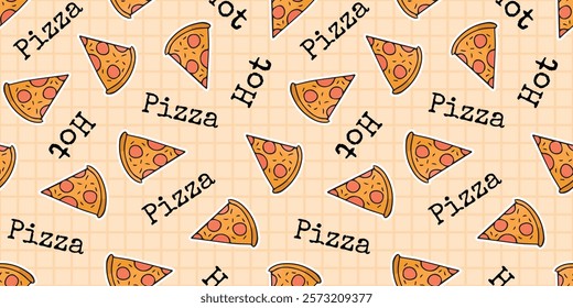 Seamless pizza pattern. delicious seamless pattern. Beautiful background for pizza and fast food packaging. Pepperoni. background. seamless. Pizza texture. vector. 