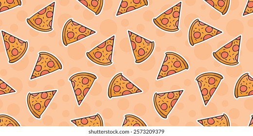 Seamless pizza pattern. delicious seamless pattern. Beautiful background for pizza and fast food packaging. Pepperoni. background. seamless. Pizza texture. vector. 