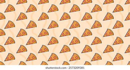 Seamless pizza pattern. delicious seamless pattern. Beautiful background for pizza and fast food packaging. Pepperoni. background. seamless. Pizza texture. vector. 