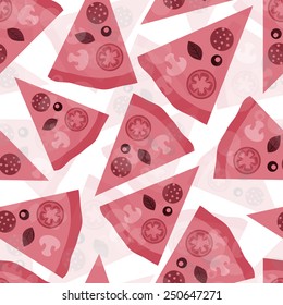Seamless pizza pattern with different ingredients. Vector illustration. Design element.