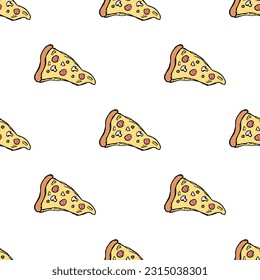 Seamless pizza pattern. Drawn pizza background. Doodle vector pizza illustration