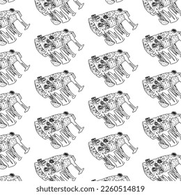 Seamless pizza pattern. Hand drawn pizza illustrations. Vector illustration.