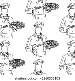 Patrón de pizza sin foco. Ilustraciones de pizzas dibujadas a mano. Ilustración vectorial.