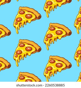 Seamless pizza pattern. Hand drawn pizza illustrations. Vector illustration.