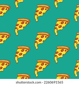 Seamless pizza pattern. Hand drawn pizza illustrations. Vector illustration.