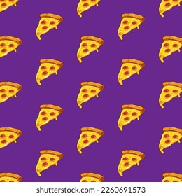 Seamless pizza pattern. Hand drawn pizza illustrations. Vector illustration.