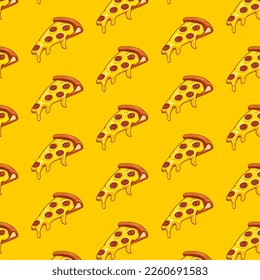 Seamless pizza pattern. Hand drawn pizza illustrations. Vector illustration.