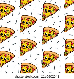 Patrón de pizza sin foco. Ilustraciones de pizzas dibujadas a mano. Ilustración vectorial.