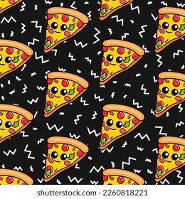 Seamless pizza pattern. Hand drawn pizza illustrations. Vector illustration.