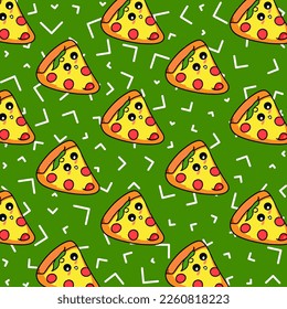 Nahtlose Pizzamuster. Handgezeichnete Pizzabbildungen. Vektorgrafik.