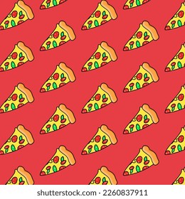 Seamless pizza pattern. Hand drawn pizza illustrations. Vector illustration.