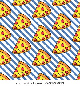 Seamless pizza pattern. Hand drawn pizza illustrations. Vector illustration.