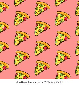 Seamless pizza pattern. Hand drawn pizza illustrations. Vector illustration.