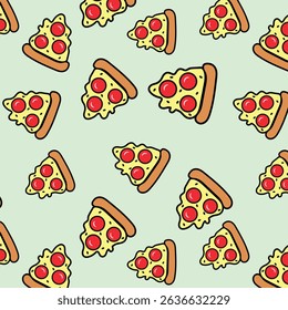 Seamless Pizza Pattern Hand Drawn Doodle Style Vector Background for Fast Food, Italian Cuisine, and Restaurant Design