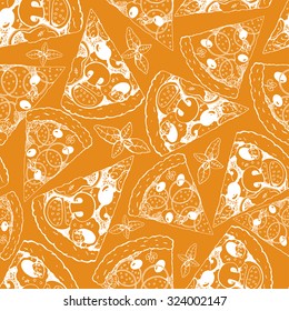 Seamless pizza pattern, hand drawn vector food illustration