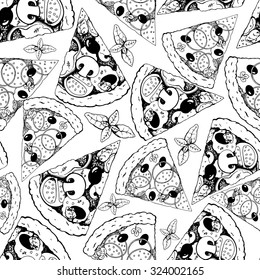 Seamless pizza pattern, hand drawn vector food illustration