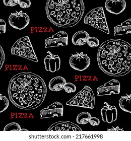 Seamless pizza pattern. Retro design. Vector illustration.