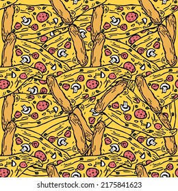 Seamless pizza pattern. Simple pizza background. Doodle vector pizza illustration