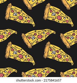 Seamless pizza pattern. Simple pizza background. Doodle vector pizza illustration