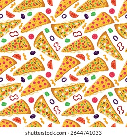 Seamless pizza pattern. Vector illustration.