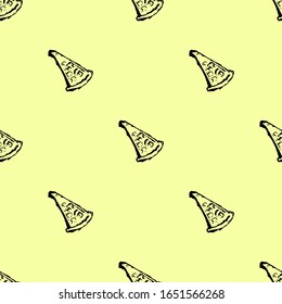 seamless pizza pattern.Doodle vector with pizza icons on yellow background.Vintage food icons,sweet elements background for menu, cafe shop. 
