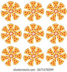 Padrão de fatia de pizza uniforme isolado no plano de fundo branco