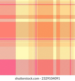 Seamless plaid background of texture check tartan with a vector fabric pattern textile in orange and red colors.