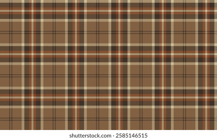 Seamless plaid, brown, cream, and bright orange, suitable for designing clothes such as skirts and pants, making clothes look interesting and unique.