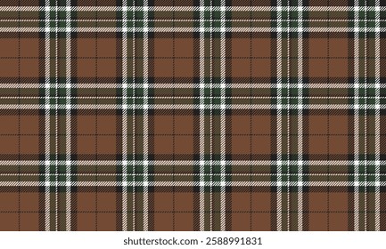 Seamless plaid, brown, green, white, black, for use in designing various clothes such as skirts, pants, shirts, suits. Gives a look that combines classic and modern.