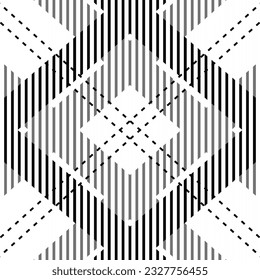 Seamless plaid check and absi pattern in black and white. Classic countryside fashion texture.