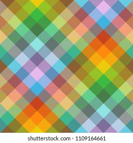 Seamless plaid check pattern. All over rainbow madras print.