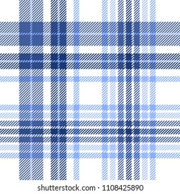 Seamless plaid check pattern in blue, navy and white.