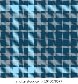 Seamless plaid check pattern in dark teal, baby blue and grey. Classic fabric texture for digital textile printing.  