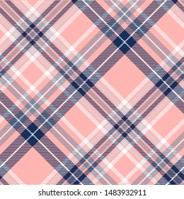 Seamless plaid check pattern in pink, navy, gray and white.