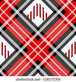 Seamless plaid check pattern in red, white and black.