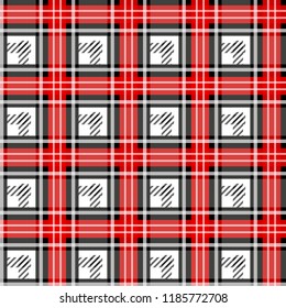 Seamless plaid check pattern in red, white and black.