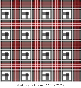 Seamless plaid check pattern in red, white and black.
