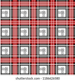 Seamless plaid check pattern in red, white and black. eps10