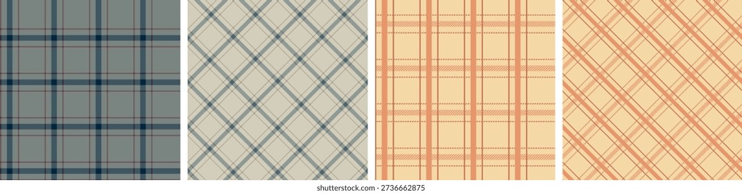 Seamless plaid and check pattern set. tartan checkered fabric fashion texture background.
