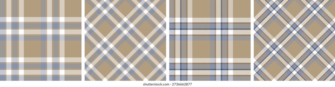 Seamless plaid and check pattern set. tartan checkered fabric fashion texture background.