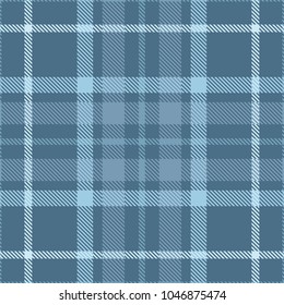 Seamless plaid check pattern in shades of muted blue. Traditional checkered fabric texture for digital textile printing. 